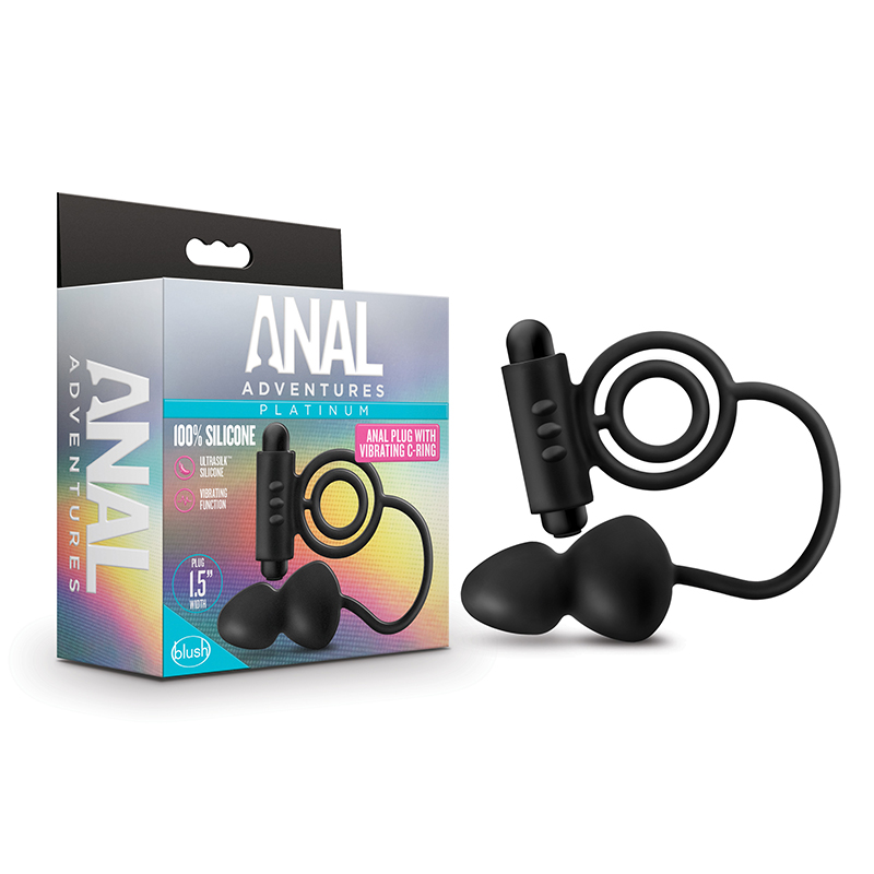 Blush Anal Adventures†Platinum Silicone Anal Plug with Vibrating C-Ring Black