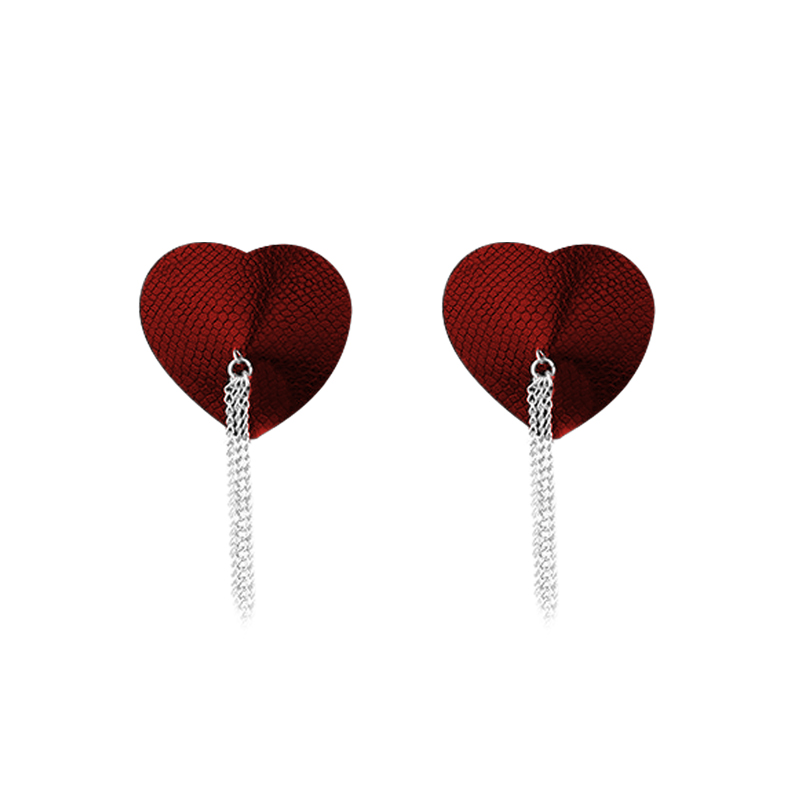 Nipplicious Dominatrix Leather Collar & Pasties With Chain Red