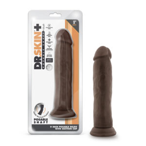Dr. Skin Plus Thick 9 in. Triple Density Posable Dildo with Suction Cup Brown