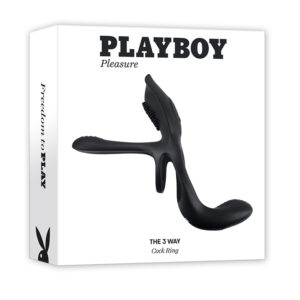 Playboy The 3 Way Rechargeable Remote Controlled Vibrating Silicone Cockring with Stimulator Black