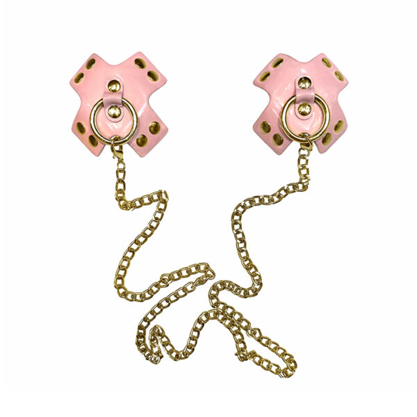 Neva Nude Pierced 'N Punked Pink Leather Gold Chain Reusable Silicone Nipple†Cover†Pasties