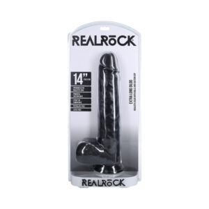 RealRock Extra Long 14 in. Dildo with Balls Black