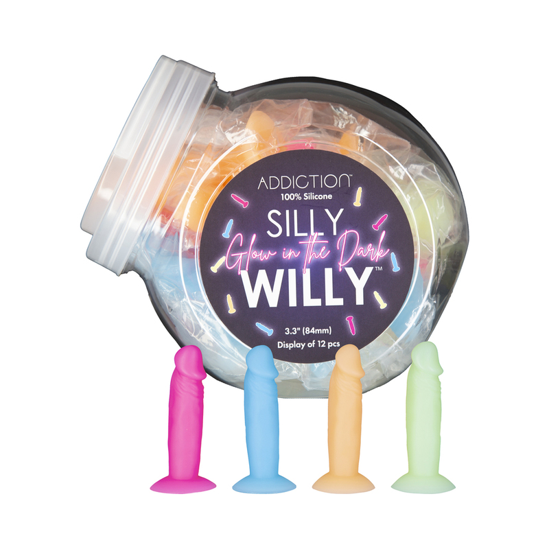 Addiction Silly Willy Glow-in-the-Dark 3.3 in. Silicone Dildo 12-Piece Fishbowl Display